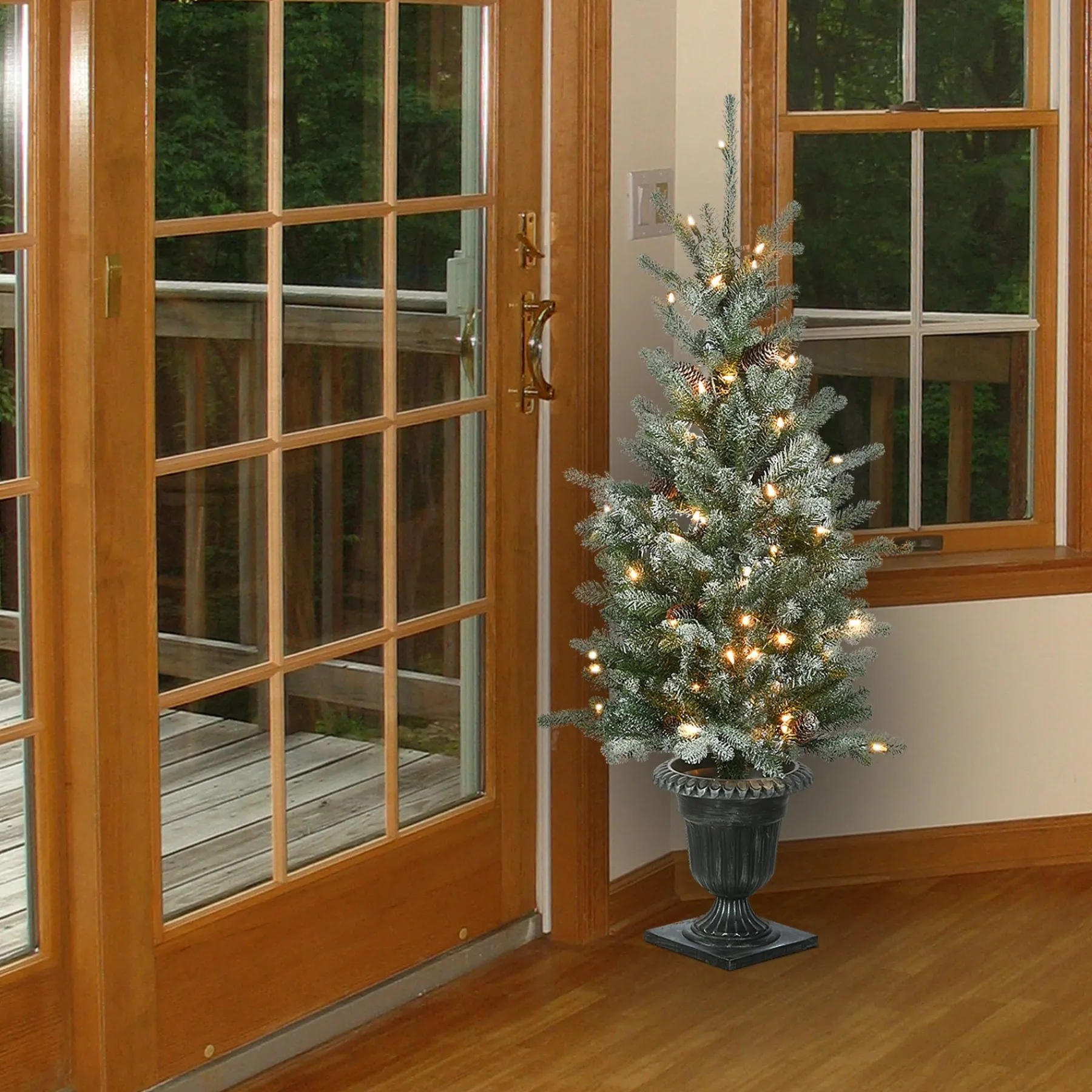 Slim-National Tree Company 4 Ft Snowy Morgan Spruce Entrance Tree With Clear Lights