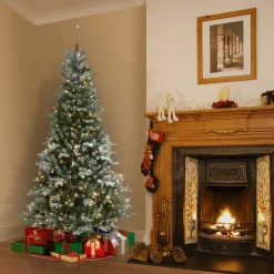 Slim-National Tree Company 6.5 Ft Snowy Morgan Spruce Slim Tree With Clear Lights