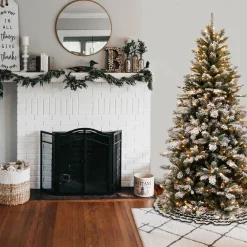 Slim-National Tree Company 7.5 Ft. Snowy Mountain Pine Slim Pine Tree With Clear Lights