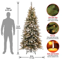 Slim-National Tree Company 7.5 Ft. Snowy Mountain Pine Slim Pine Tree With Clear Lights