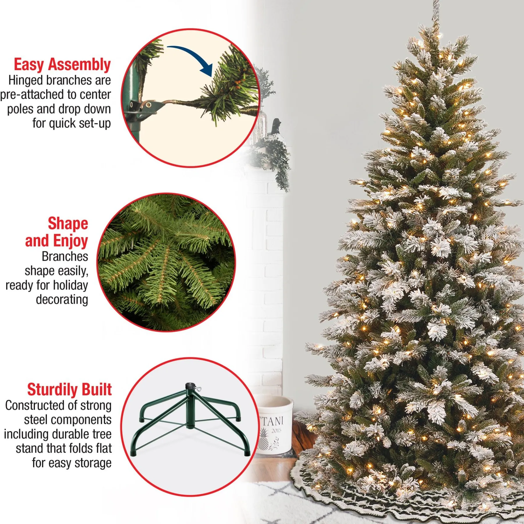 Slim-National Tree Company 7.5 Ft. Snowy Mountain Pine Slim Pine Tree With Clear Lights