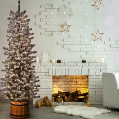 Slim-National Tree Company 6 Ft. Snowy Sheffield Spruce Slim Half Tree With Clear Lights