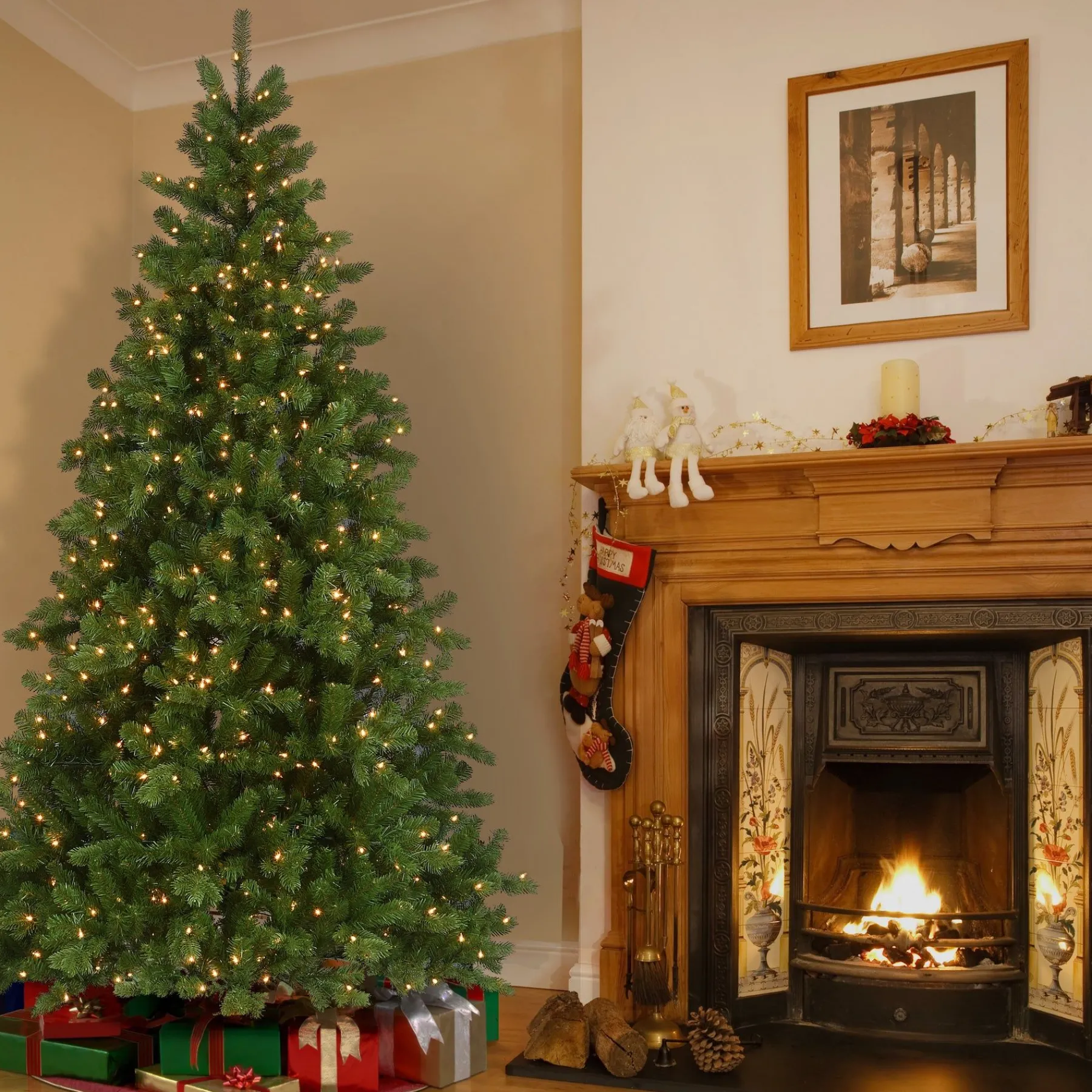 7Ft - 9Ft-National Tree Company 7.5 Ft Victoria Spruce Tree With Clear Lights