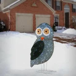 Christmas Outdoor Accessories-National Tree Company 37" Fuzzy Fabric Owl With Led Lights