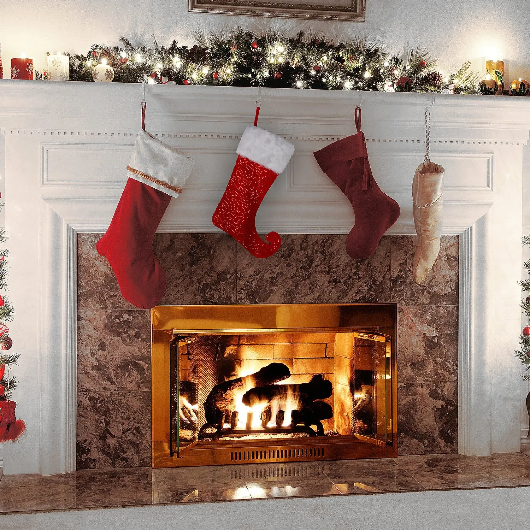 Christmas Stockings-National Tree Company 21" General Store Collection Jester Style Red Stocking