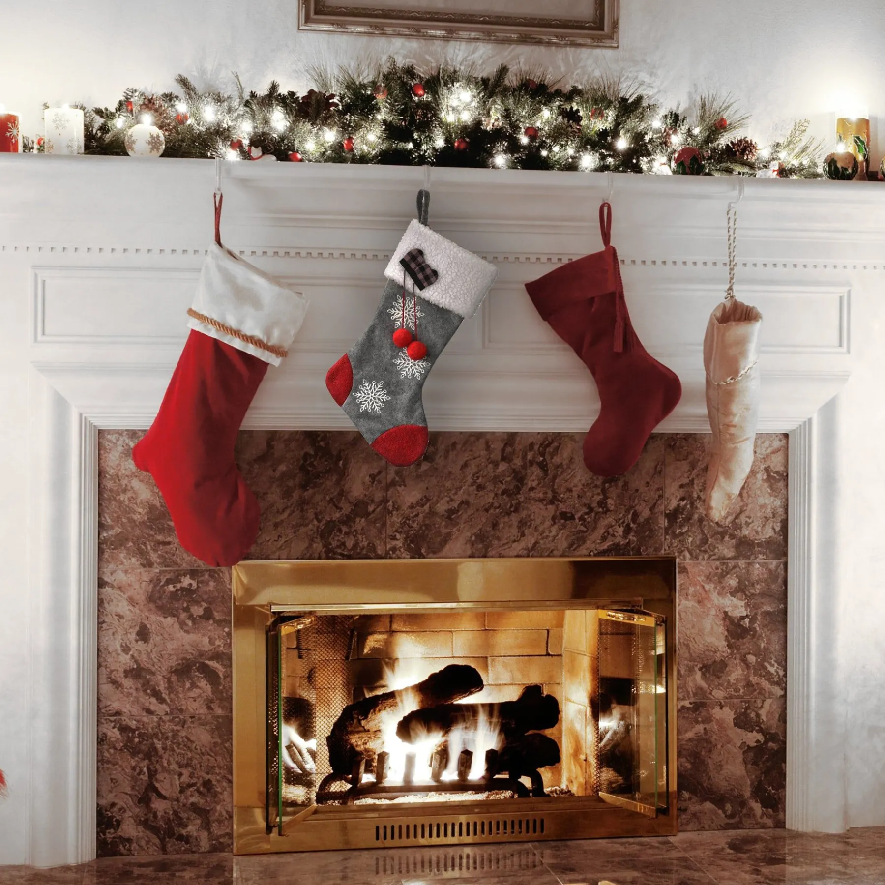 Christmas Stockings-National Tree Company 18" Gray Christmas Stocking With Snowflakes