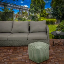 Outdoor Ottoman-National Tree Company 16" Hand Woven Pouf Ottoman, Sea Mist