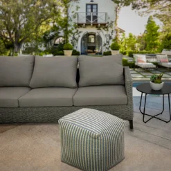 Outdoor Ottoman-National Tree Company 16" Hand Woven Pouf Ottoman, Icy Blue