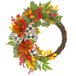 Harvest Wreath-National Tree Company 24" Harves Wreath With Twig, Dahlia, Eucalyptus And Bow