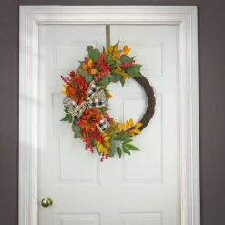Harvest Wreath-National Tree Company 24" Harves Wreath With Twig, Dahlia, Eucalyptus And Bow