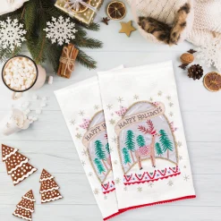 Christmas Textile-National Tree Company 18" Hgtv Home Collection Christmas Snow Globe Guest Towel Pair