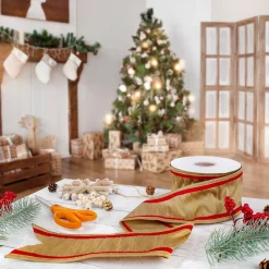 Christmas Accessories-National Tree Company 3" Hgtv Home Collection Dupioni Double-Sided Ribbon, Gold & Red