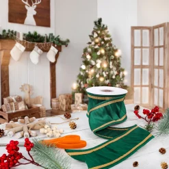 Christmas Accessories-National Tree Company 3" Hgtv Home Collection Dupioni Double-Sided Ribbon, Green & Gold