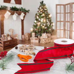 Christmas Accessories-National Tree Company 3" Hgtv Home Collection Dupioni Double-Sided Ribbon, Red & Green