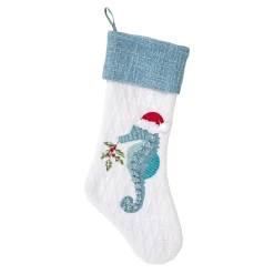 Christmas Stockings-National Tree Company 20" Hgtv Home Collection Embroidered Blue Seahorse Stocking