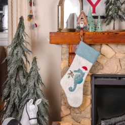 Christmas Stockings-National Tree Company 20" Hgtv Home Collection Embroidered Blue Seahorse Stocking