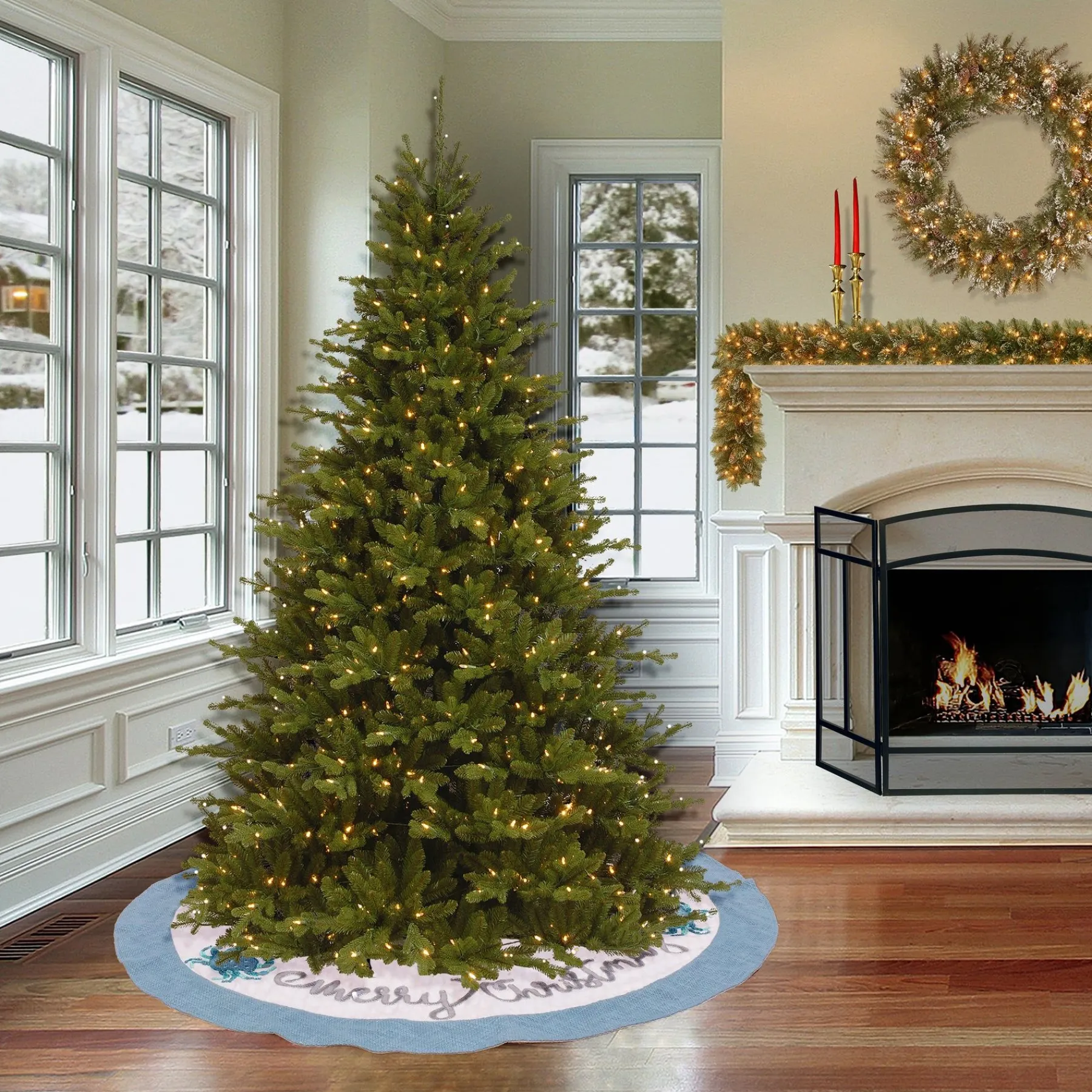 Christmas Tree Skirt-National Tree Company 52" Hgtv Home Collection Embroidered Coastal Colors Tree Skirt