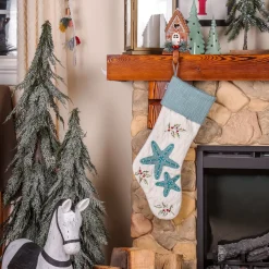Christmas Stockings-National Tree Company 20" Hgtv Home Collection Embroidered Blue Starfish Stocking