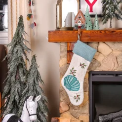 Christmas Stockings-National Tree Company 20" Hgtv Home Collection Embroidered Blue Shell Stocking