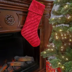 Christmas Stockings-National Tree Company 19" Hgtv Home Collection Quilted Velvet Stocking, Red