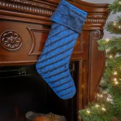 Christmas Stockings-National Tree Company 19" Hgtv Home Collection Quilted Velvet Stocking, Blue
