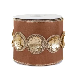 Christmas Accessories-National Tree Company 4" Hgtv Home Collection Sequin Beaded Taffeta Ribbon, Brown