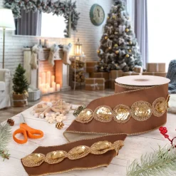 Christmas Accessories-National Tree Company 4" Hgtv Home Collection Sequin Beaded Taffeta Ribbon, Brown