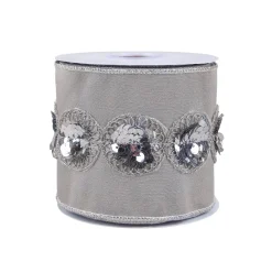 Christmas Accessories-National Tree Company 4" Hgtv Home Collection Sequin Beaded Taffeta Ribbon, Gray