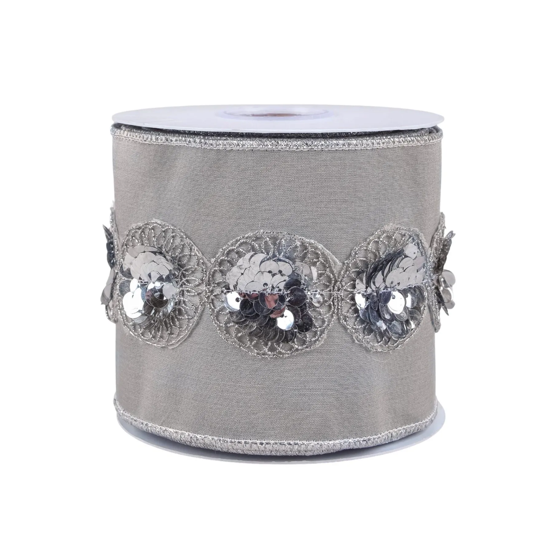 Christmas Accessories-National Tree Company 4" Hgtv Home Collection Sequin Beaded Taffeta Ribbon, Gray