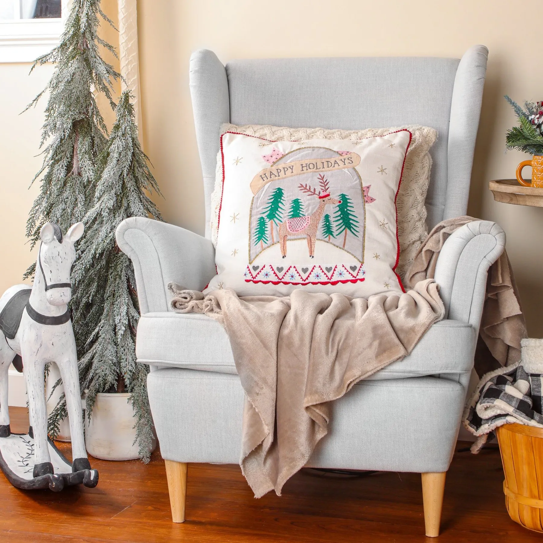 Christmas Textile-National Tree Company 18" Hgtv Home Collection Snow Globe Christmas Pillow