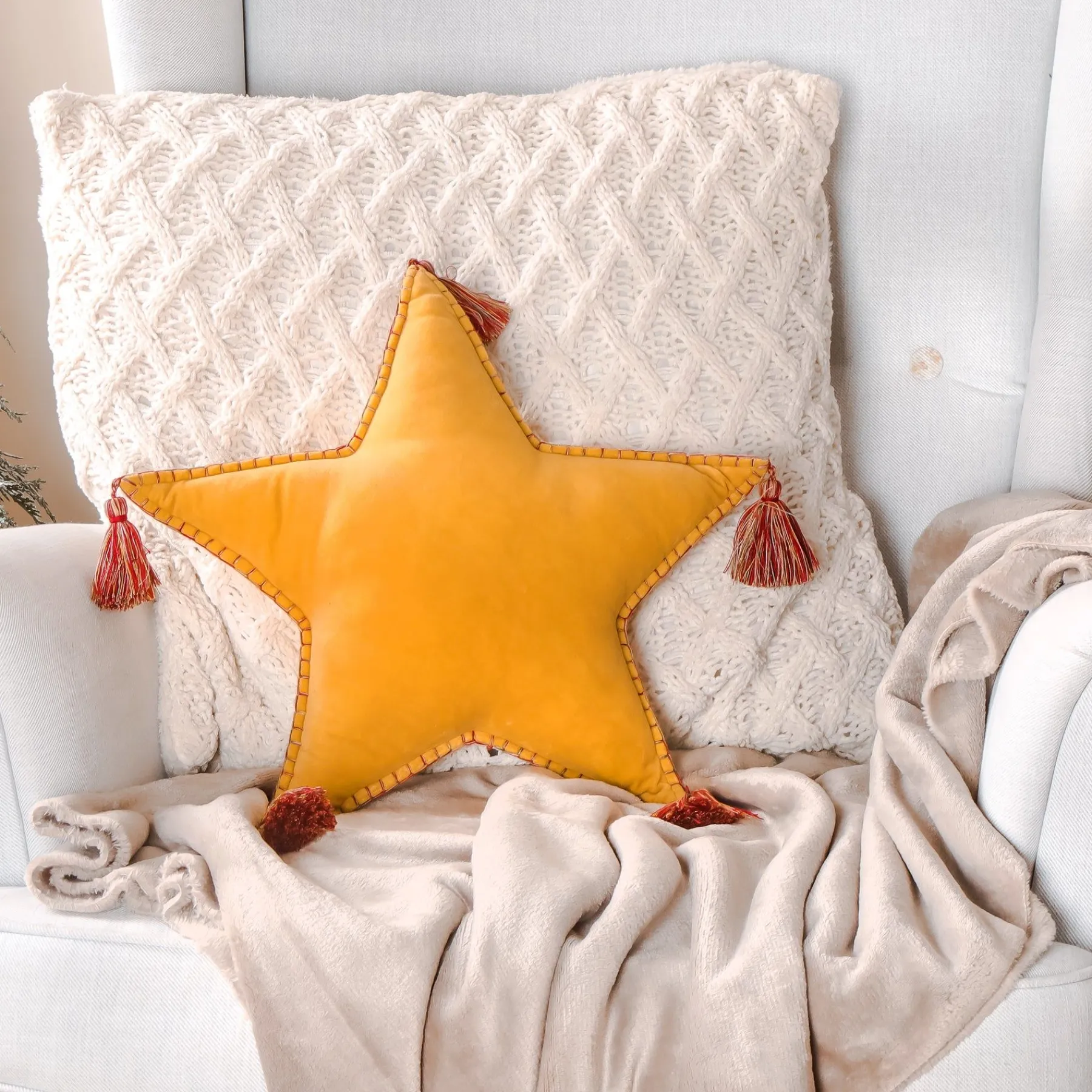 Christmas Textile-National Tree Company 16" Hgtv Home Collection Star Shape Pillow, Yellow