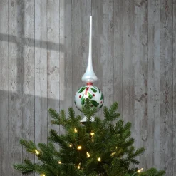 Christmas Accessories-National Tree Company 15" Holly Leaves Glass Christmas Tree Topper