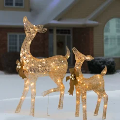 Christmas Outdoor Accessories-National Tree Company 38 In. And 28 In. Pre-Lit Fawn With Doe Decoration