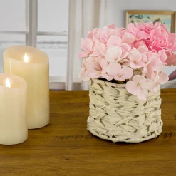 Flower Bouquets-National Tree Company 10" Light Pink Hydrangea Bouquet In White Basket