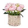 Flower Bouquets-National Tree Company 10" Light Pink Peony Flower Bouquet In White Basket