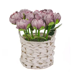National Tree Company Potted Flower Plants^10" Light Purple Peony Flower Bouquet In White Basket