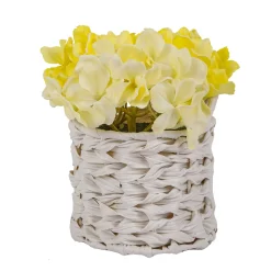 Flower Bouquets-National Tree Company 10" Light Yellow Hydrangea Bouquet In White Basket