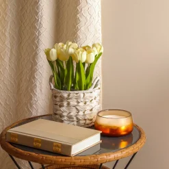 Flower Bouquets-National Tree Company 10" Light Yellow Tulip Bouquet In White Basket