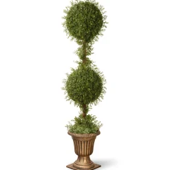 Topiaries / Shurbs-National Tree Company 60" Mini Tea Leaf 2 Ball Topiary With Black And Gold Urn