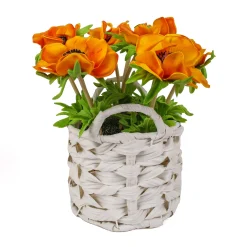 National Tree Company Flower Bouquets^10" Orange Anemone Flower Bouquet In White Basket
