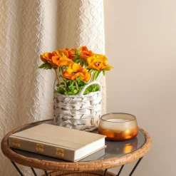 Flower Bouquets-National Tree Company 10" Orange Anemone Flower Bouquet In White Basket