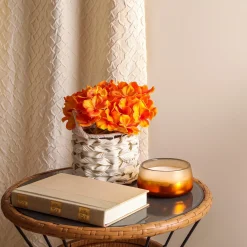 Flower Bouquets-National Tree Company 10" Orange Hydrangea Bouquet In White Basket