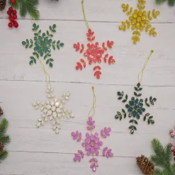 Christmas Ornament-National Tree Company 6 Piece Hgtv Home Collection Beaded Snowflake Ornaments
