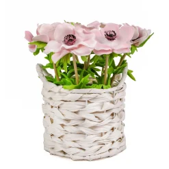 National Tree Company Flower Bouquets^10" Pink Anemone Flower Bouquet In White Basket