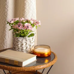 Flower Bouquets-National Tree Company 10" Pink Anemone Flower Bouquet In White Basket