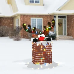 Christmas Accessories-National Tree Company 47" Pre-Lit Reindeer Stuck In Chimney Decoration
