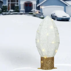 Christmas Outdoor Accessories-National Tree Company 20" Pre-Lit White Christmas Light Bulb Decoration