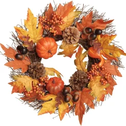 Harvest Wreath-National Tree Company 16" Pumpkins And Maple Leaves Wreath