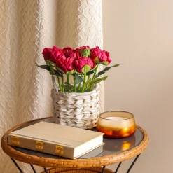 Flower Bouquets-National Tree Company 10" Red Peony Flower Bouquet In White Basket