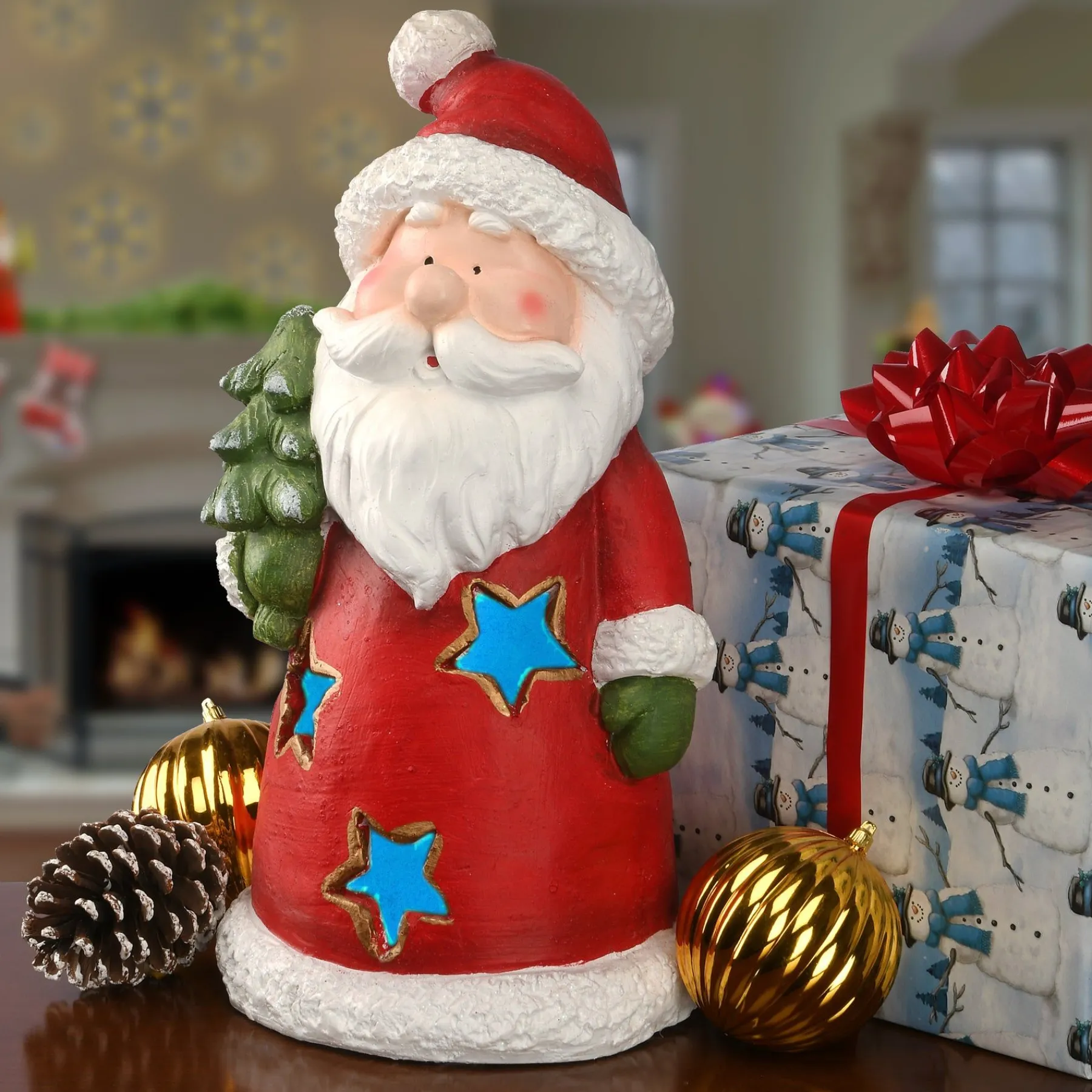Christmas Accessories-National Tree Company 17" Santa Figuerine With Flashing Multicolor Light